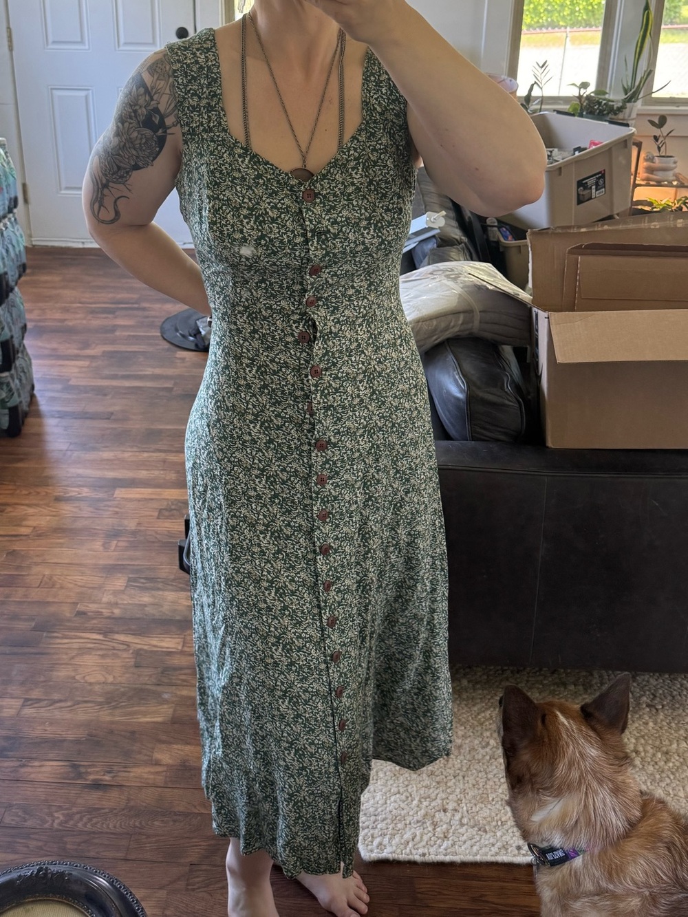 Vintage Midi 90s Floral Dress in your favorite shade of Green